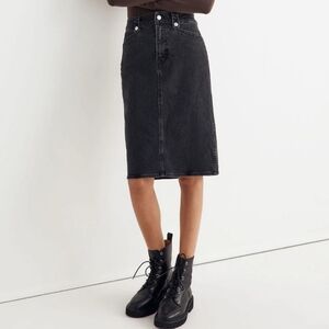 Madewell Denim High-Waist Straight Midi Skirt Black